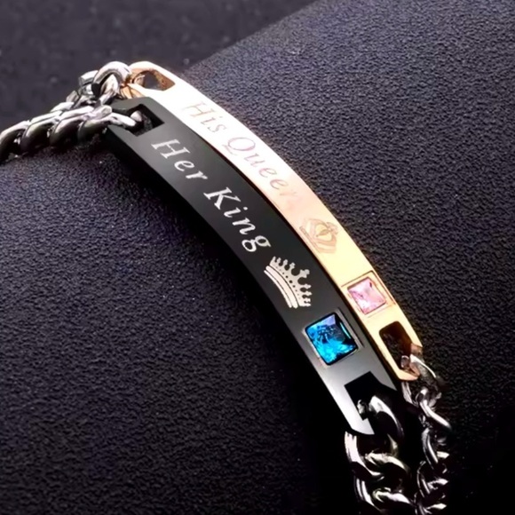 His Queen & Her King Titanium And  Stainless Steel Couples Bracelet Set - Picture 2 of 11
